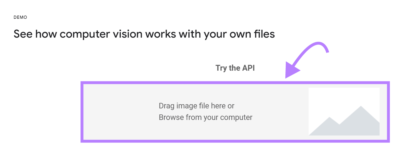 Google Cloud’s Vision AI "Demo" section