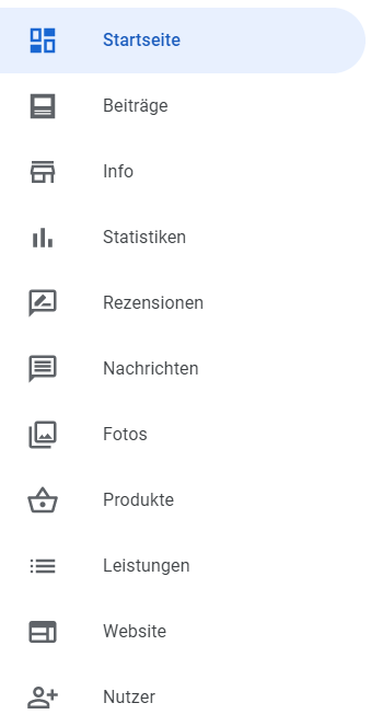 Das Hauptmenü in Google My Business