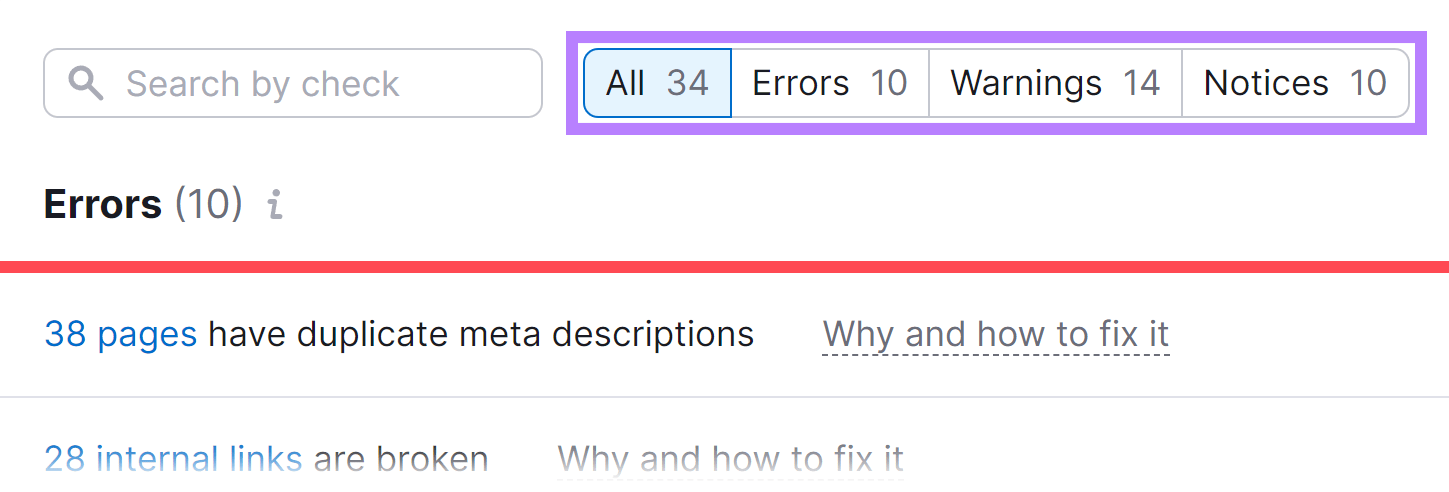 Zoomed image of filter options highlighted with rectangular box.