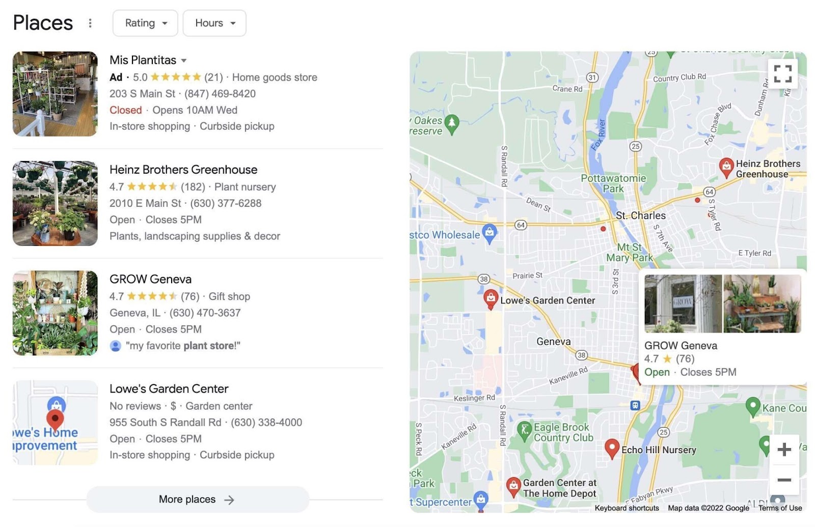 Google map pack for “plant store near me”