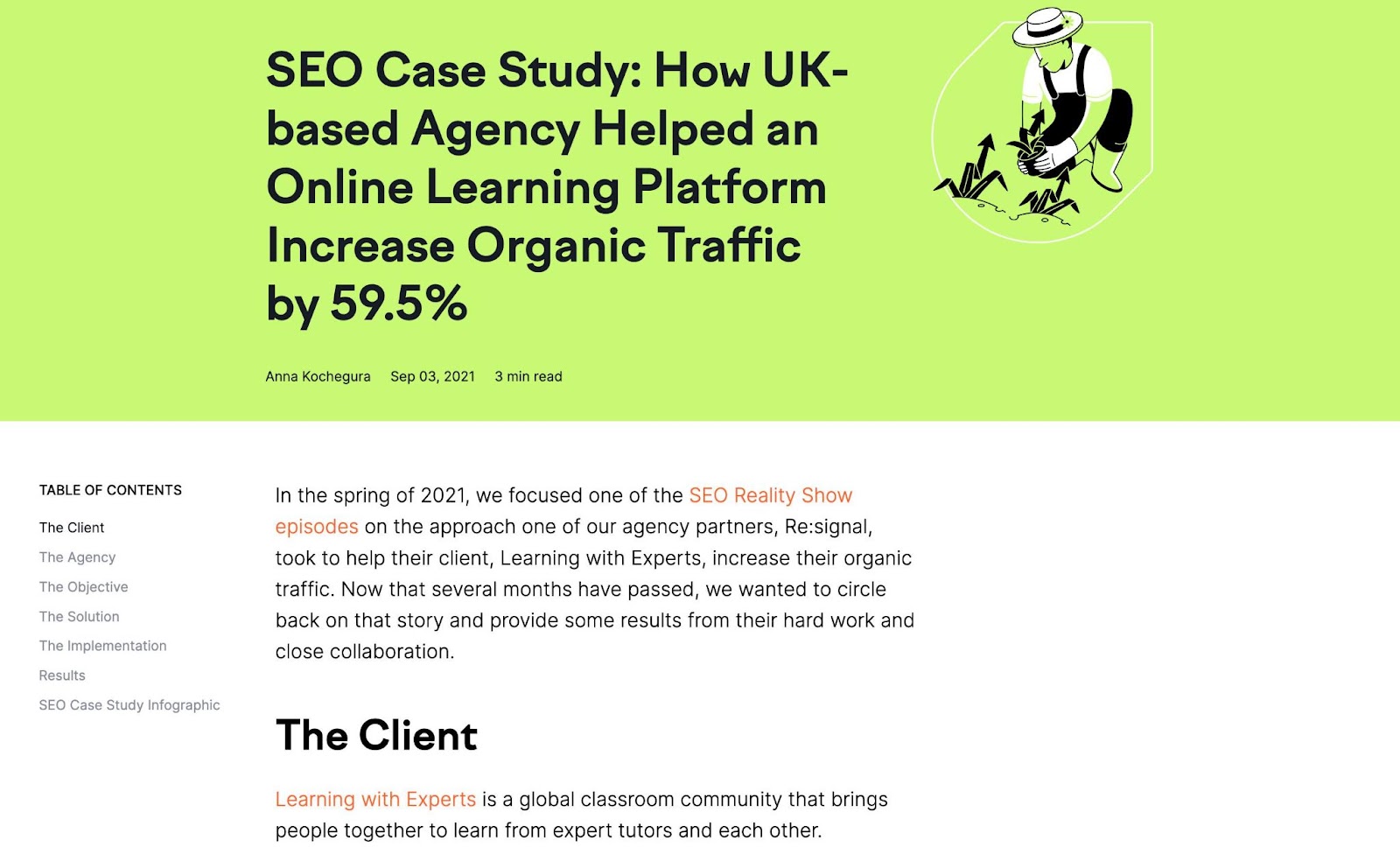 Semrush's SEO case study blog page