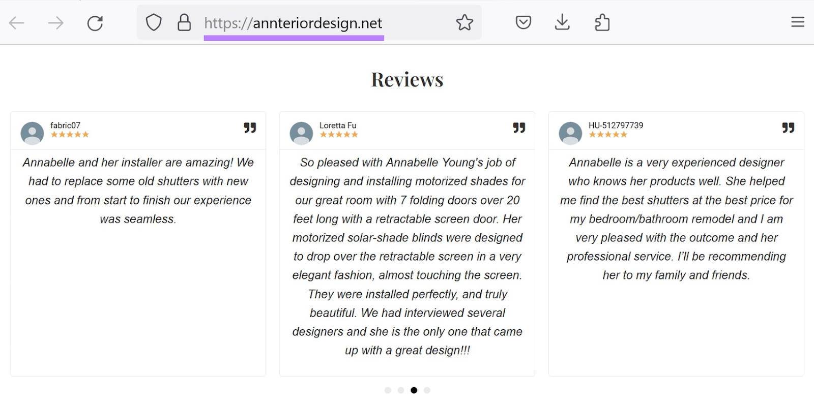 This review carousel is similar to the Tripadvisor widget, showing the star rating and brief review snippet.