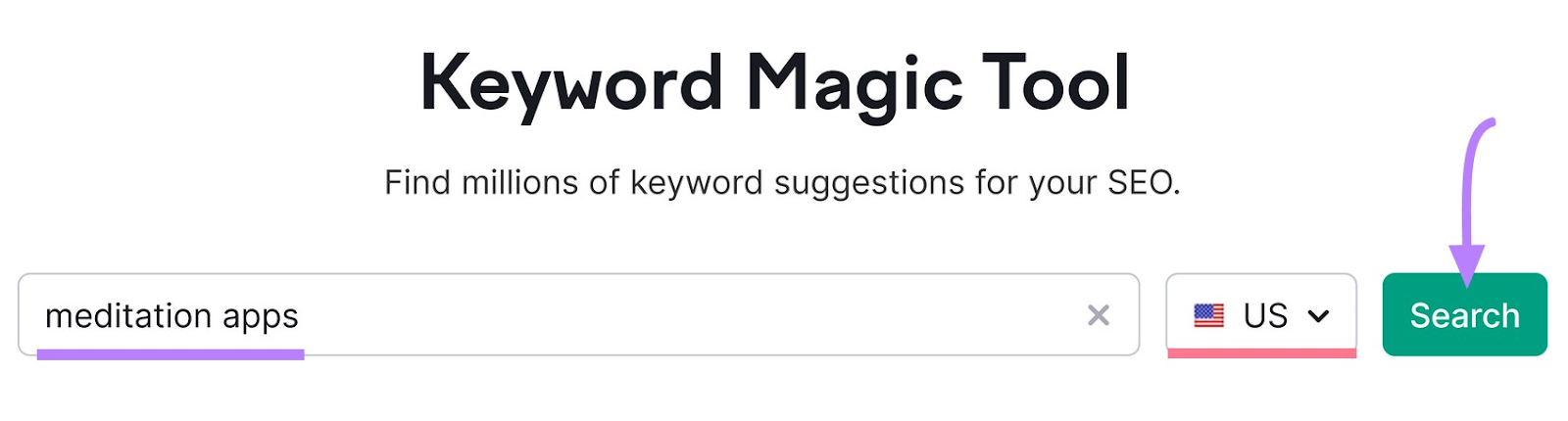 searching for “meditation apps” in the US in Keyword Magic Tool