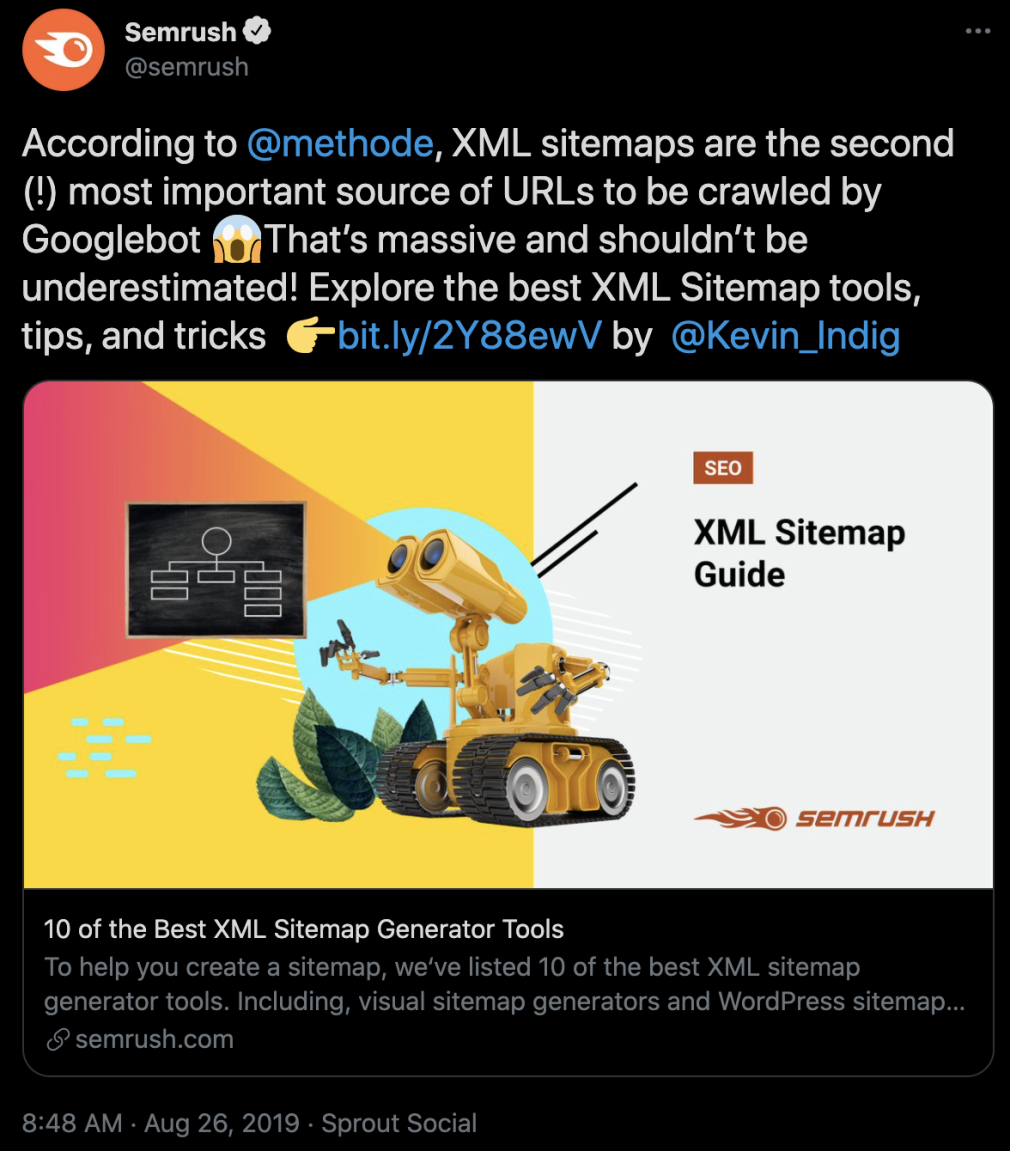 semrush xml sitemap tweet