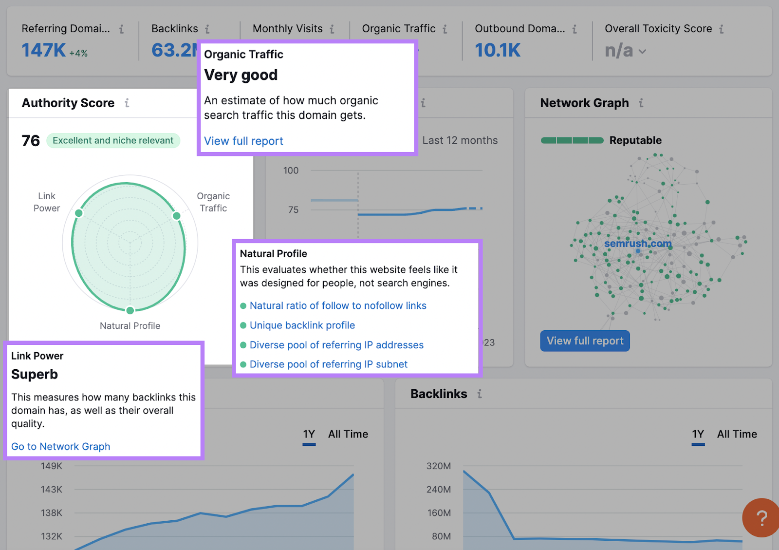 Semrush’s score metric with explanations