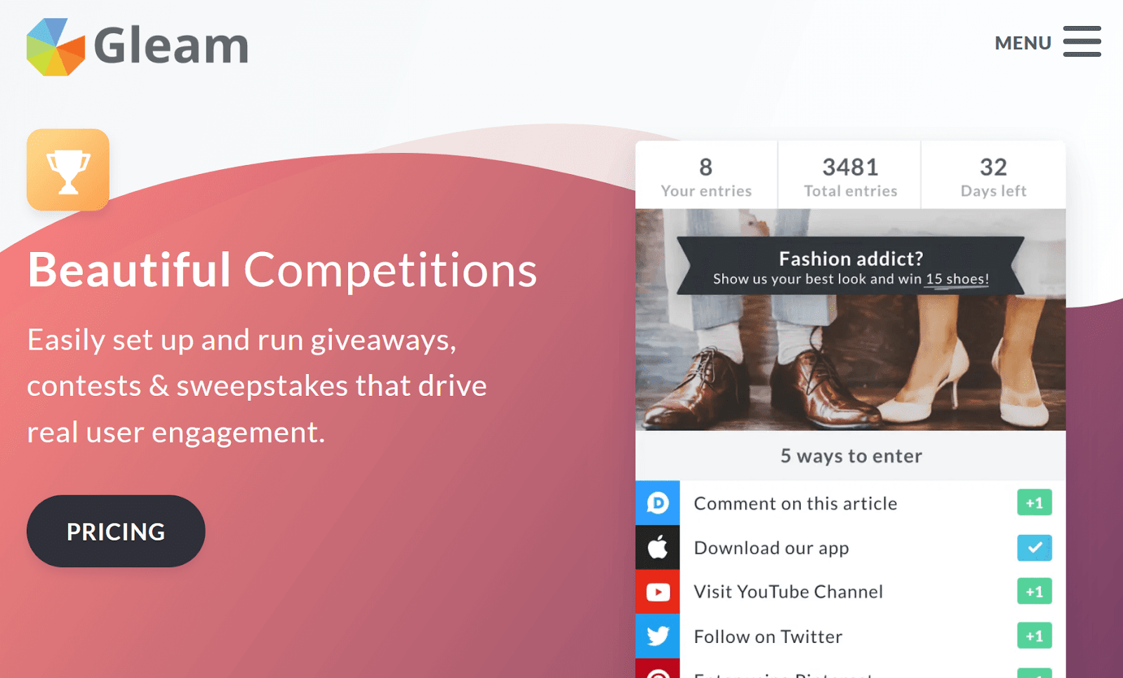 Gleam.io landing page