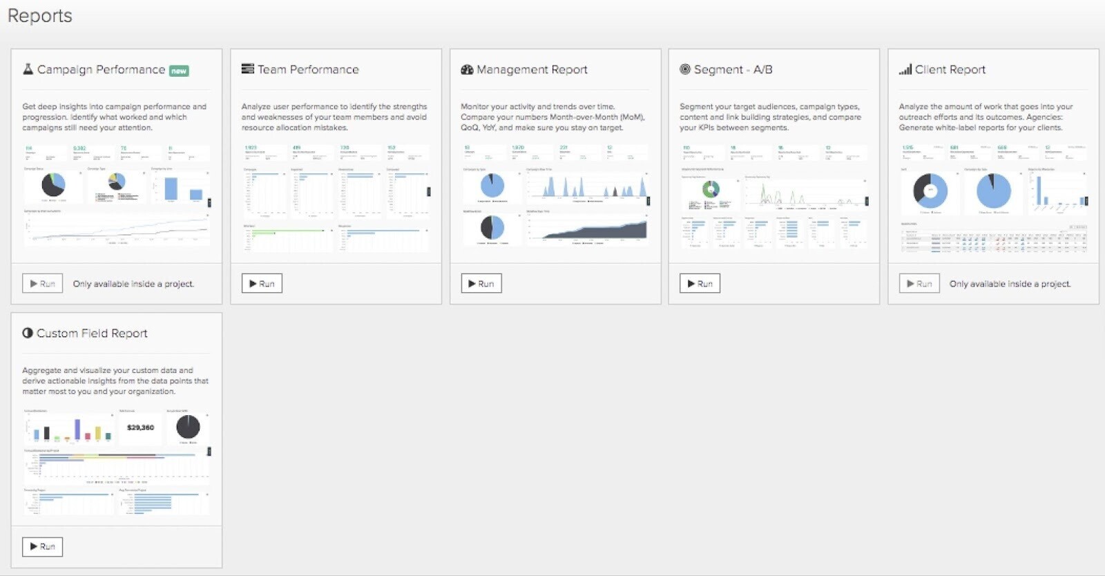 a page showing Pitchbox’s detailed reports