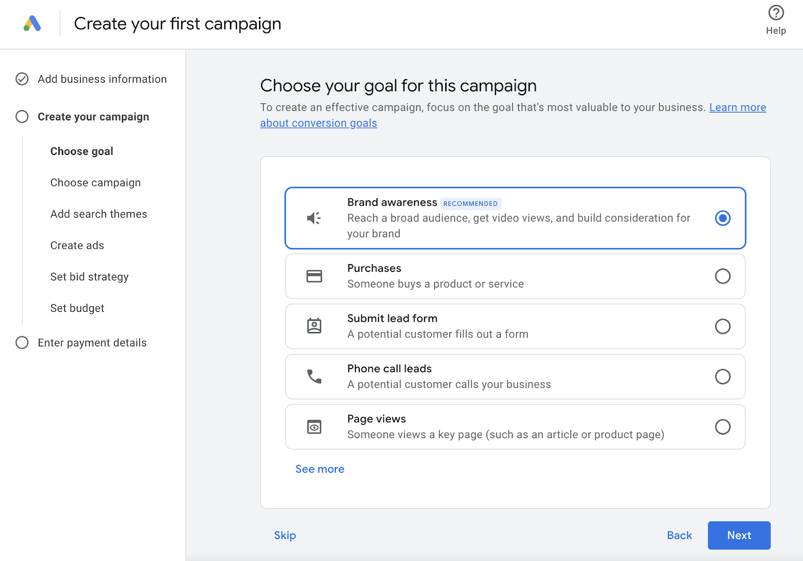 google ads campaign options