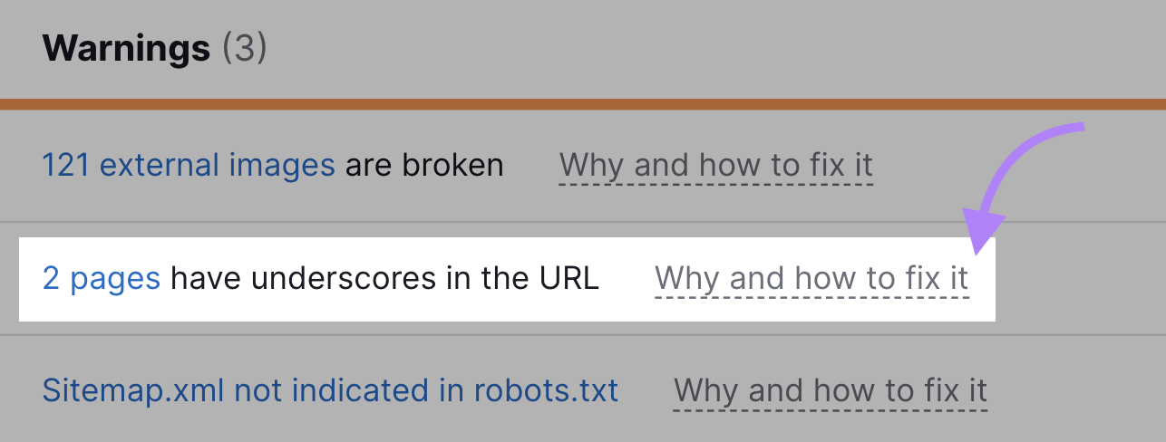 URL issues found in Site Audit