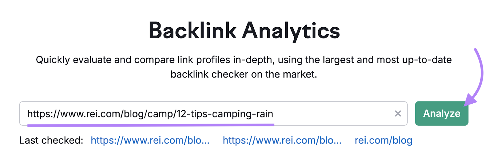 blog post url entered into Backlink Analytics