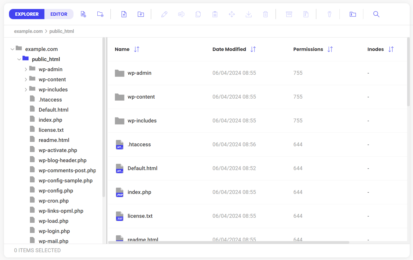 Website hosting account file manager.