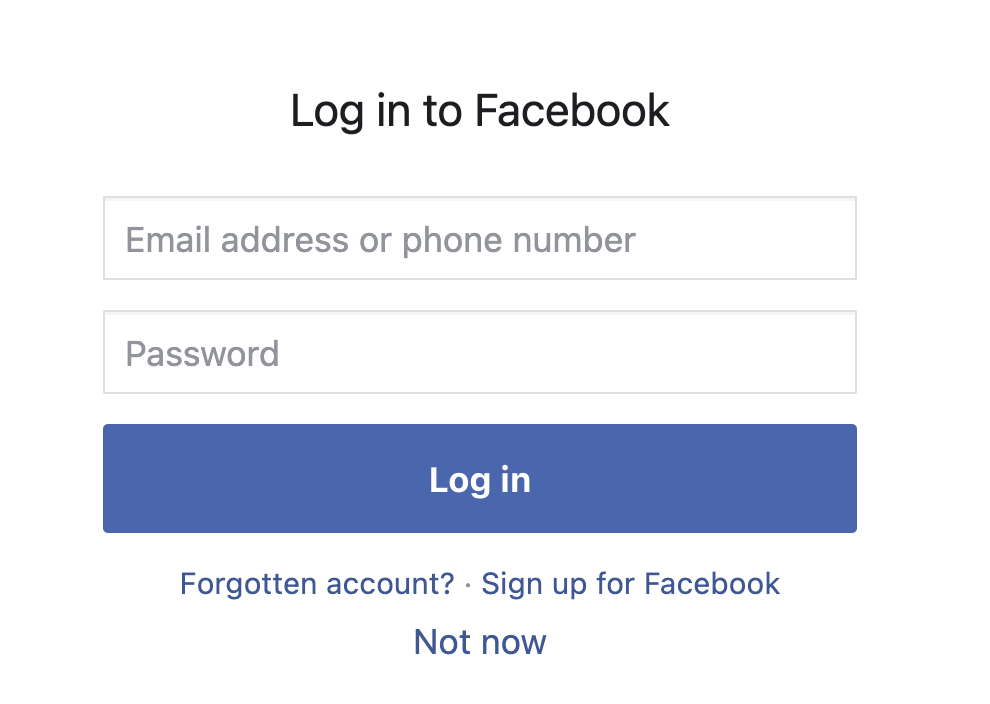 "Log in to Facebook" pop-up widow