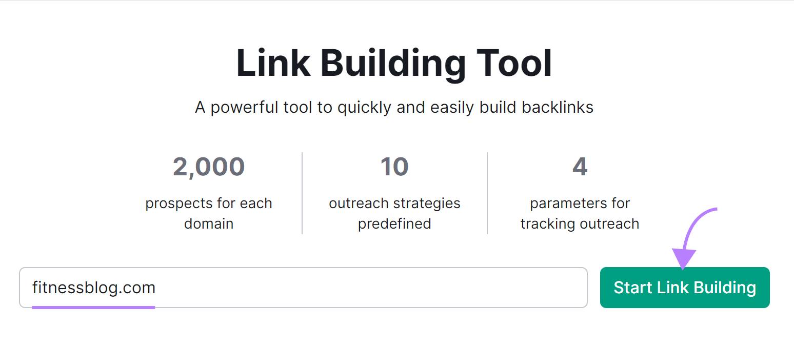 "fitnessblog.com" entered into the Link Building Tool