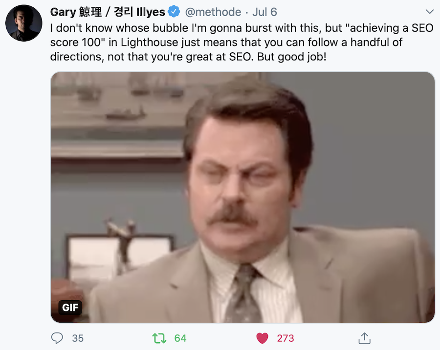 Google's Gary Illyes tweet on pagespeed