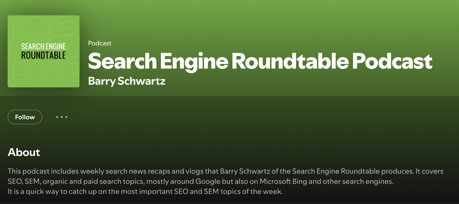 Search Engine Roundtable Podcast as it appears on Spotify.