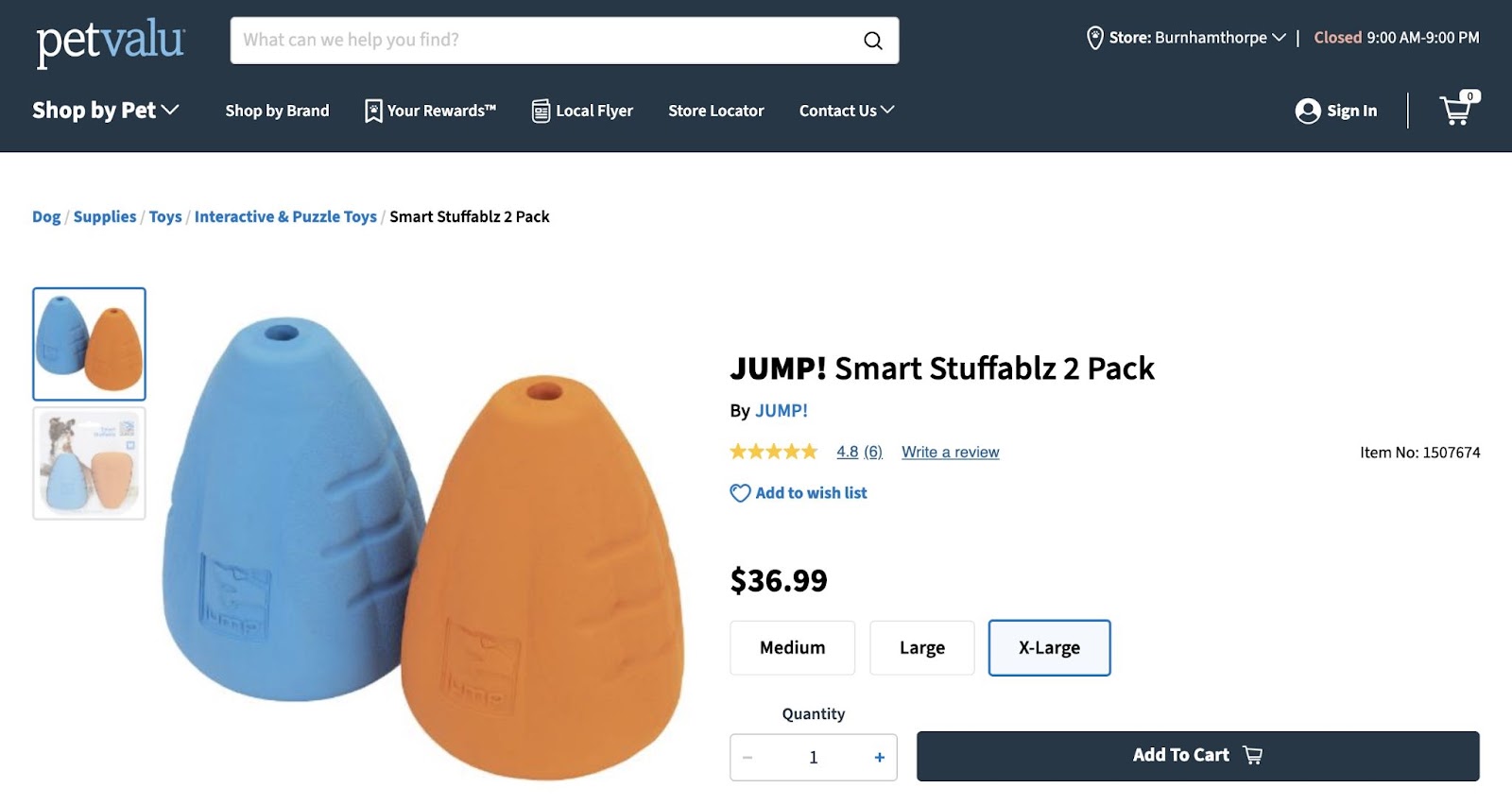 ecommerce product page for a "dog toy" without the word in the title but linked from a “dog toys” page