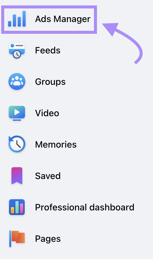 "Ads Manager" selected from Meta Business Manager menu