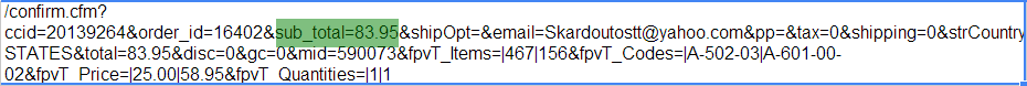 Dynamic URL containing sub total value