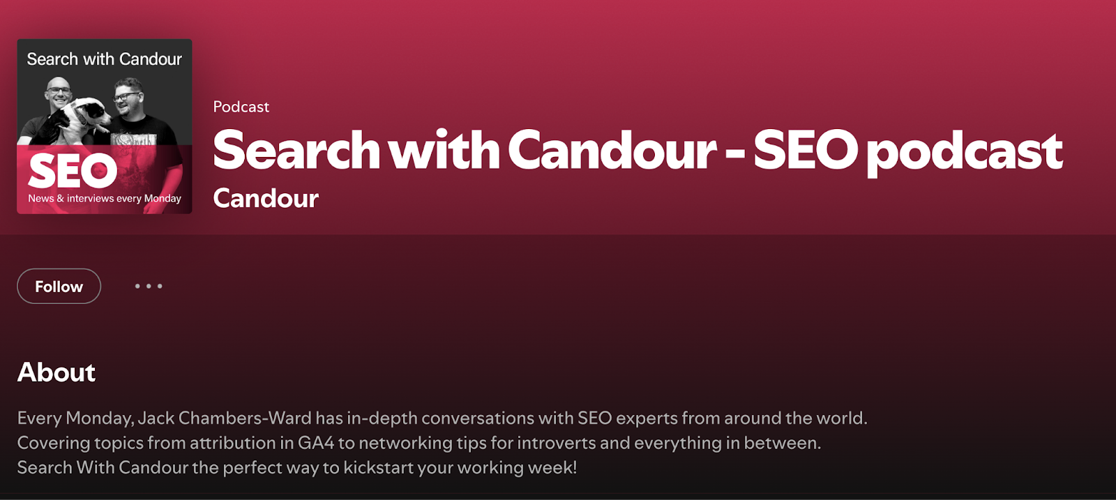 Search with Candour - SEO podcast as it appears on Spotify.