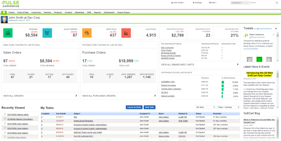 Pulse Commerce dashboard