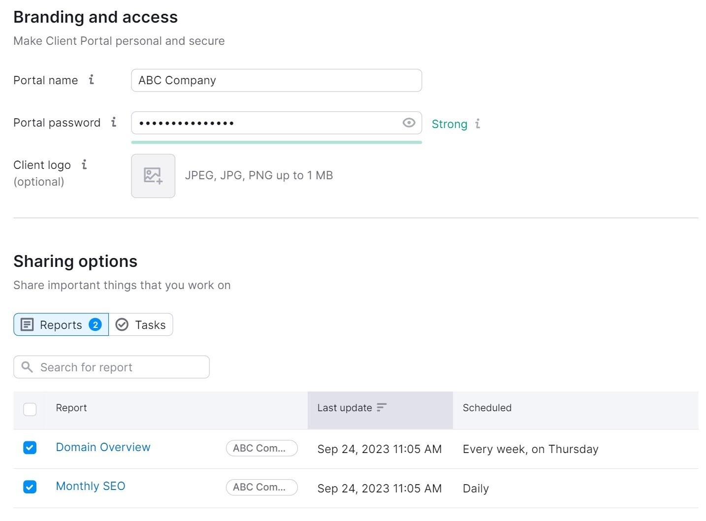 Semrush CRM client portal