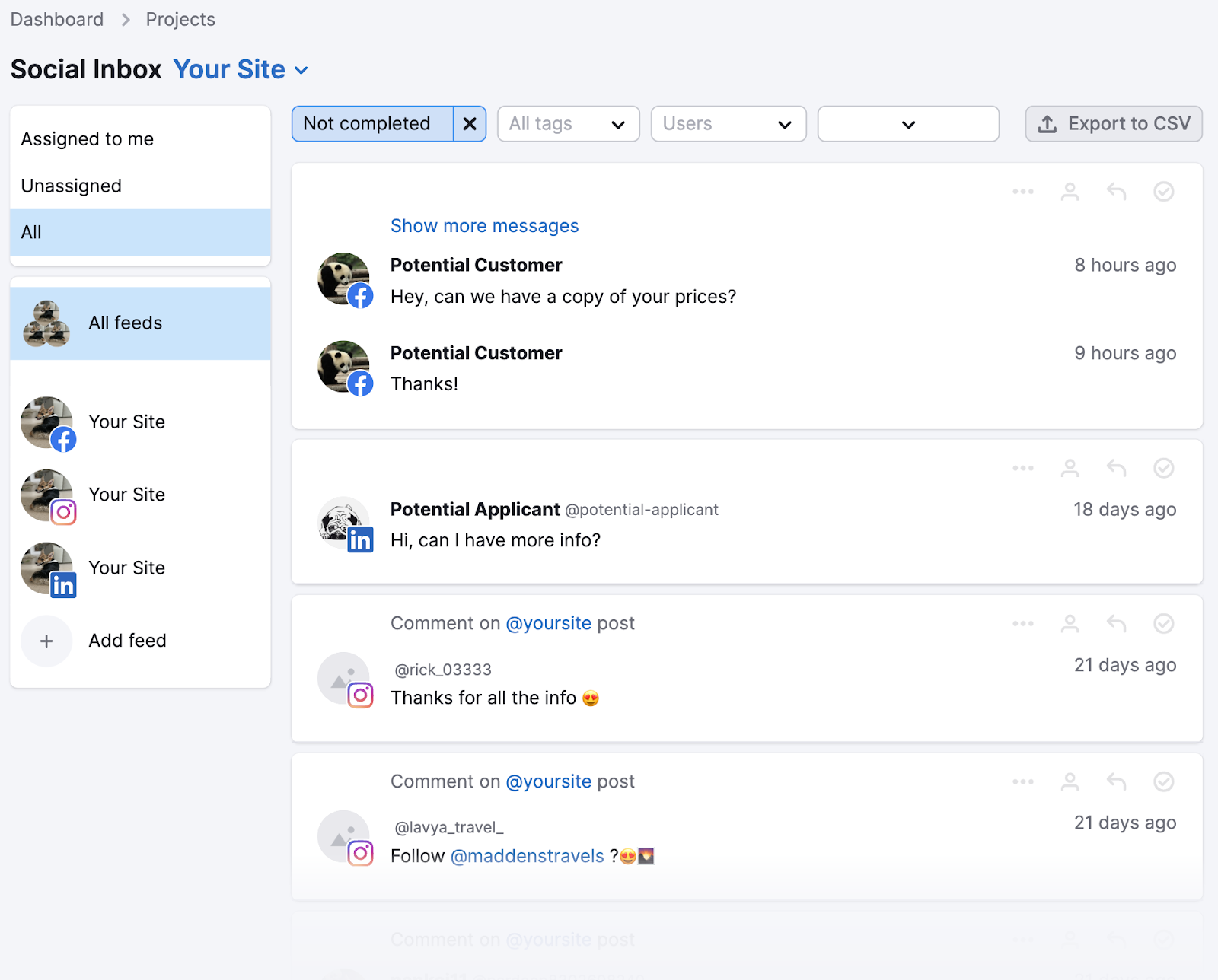 Social Inbox overview dashboard