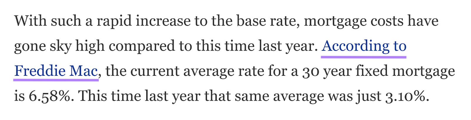 "According to Freddie Mac" link highlighted