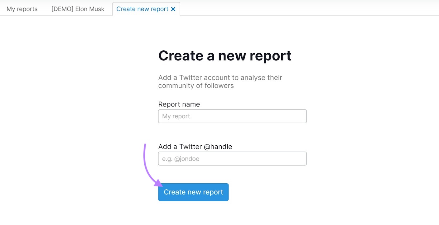 create a new report setup