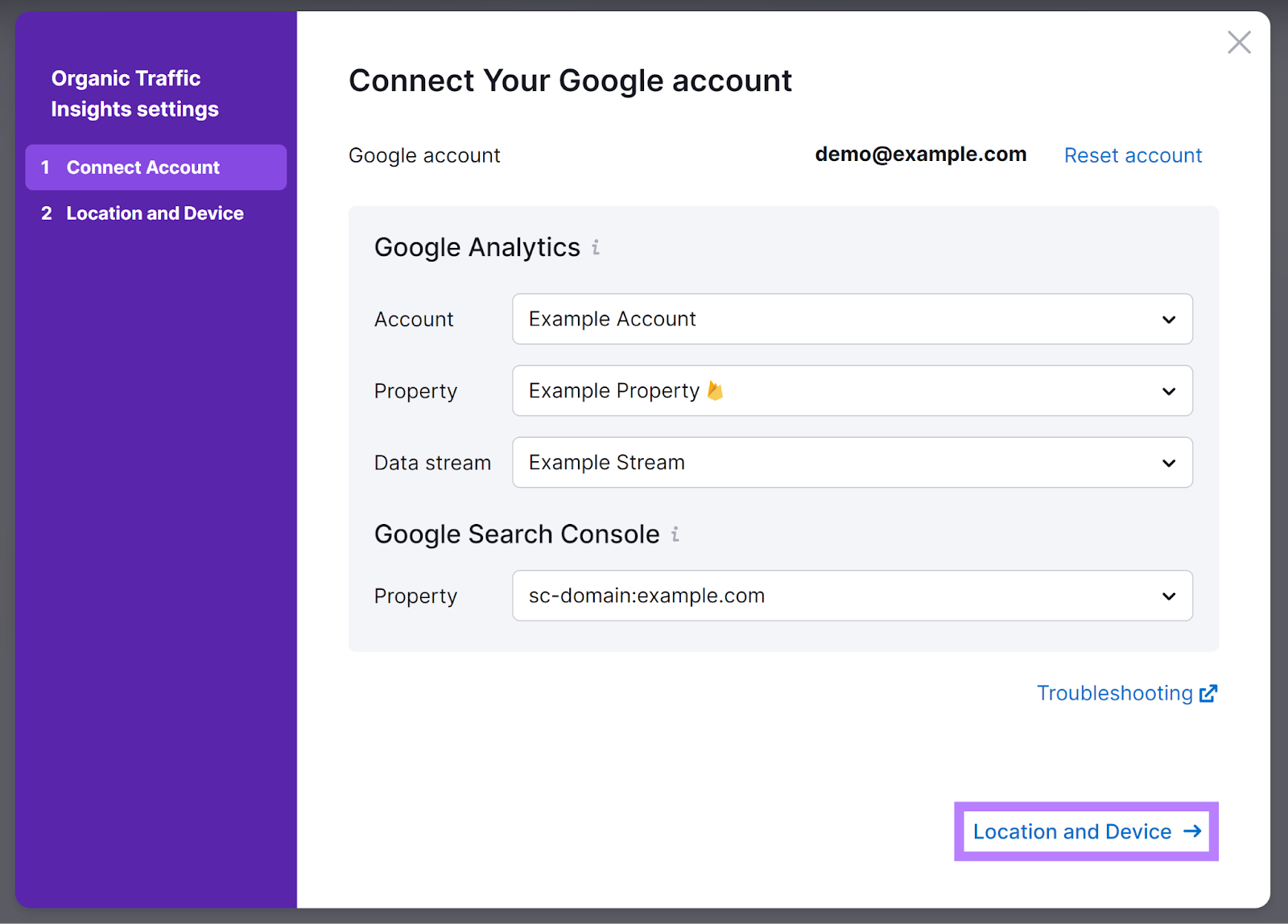 Connect Your Google account” screen after authenticating with a Google account