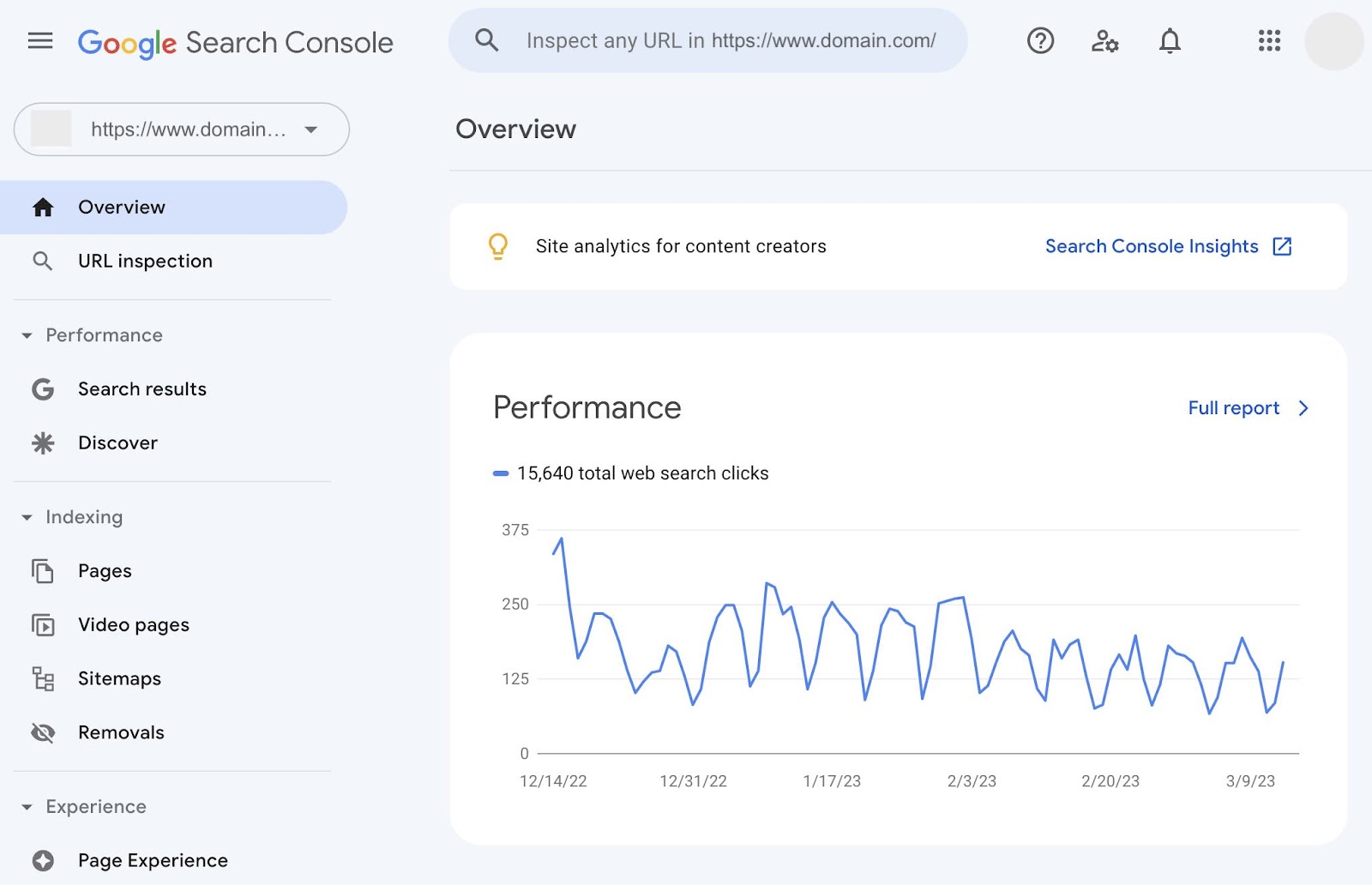 Google Search Console overview page