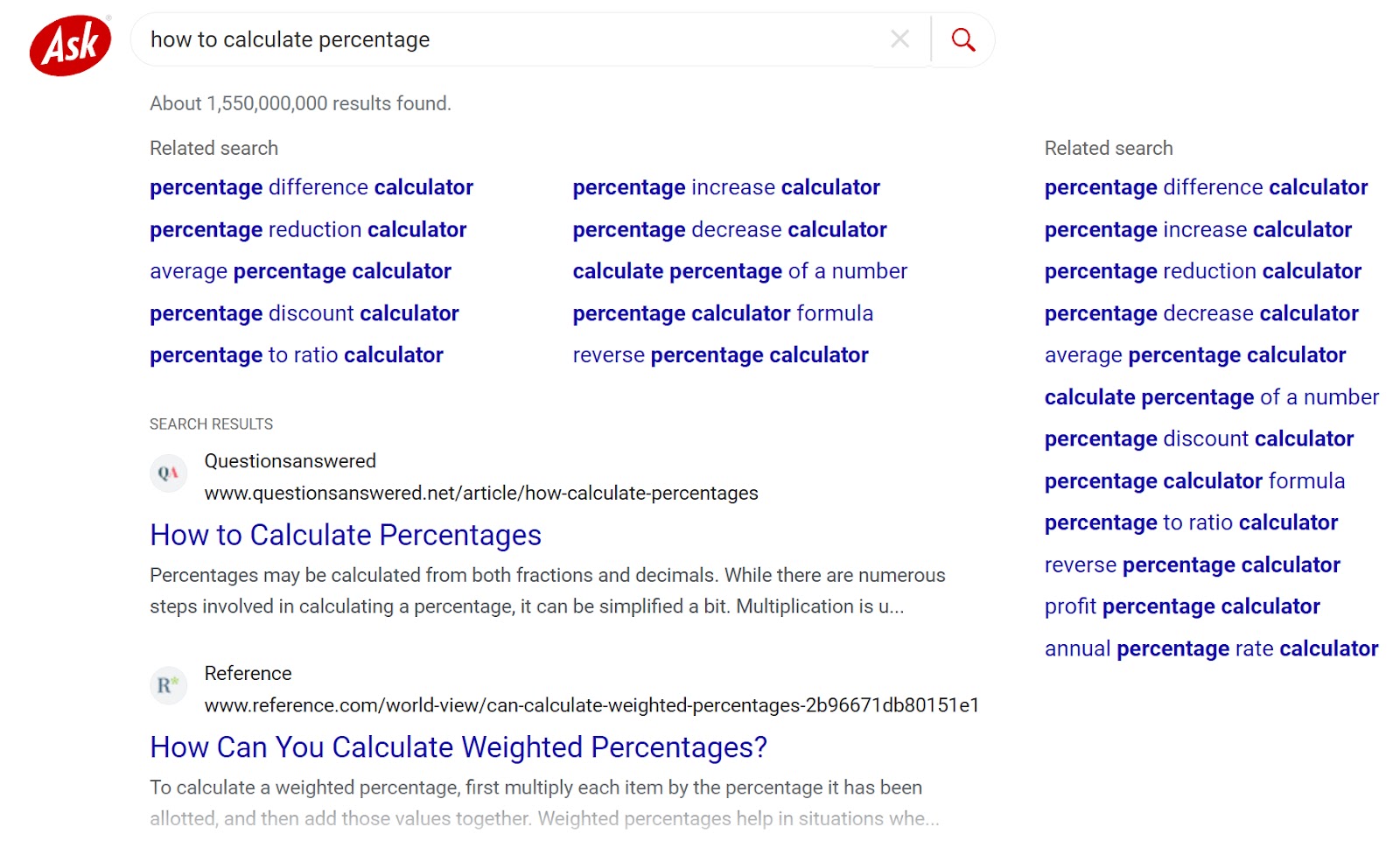 Ask SERP for "how to calculate percentage"