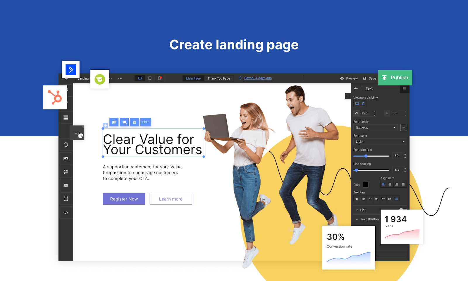 landing page builder tools has drag and drop editor