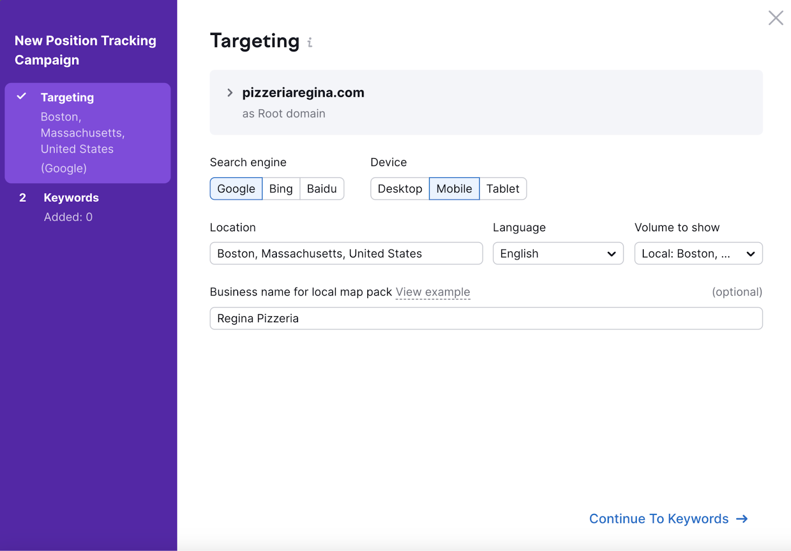 targeting setup for local seo