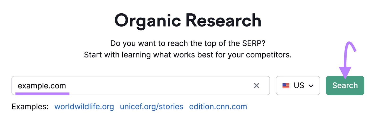 Organic Research tool search bar