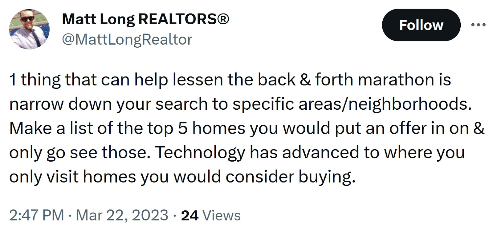 A post on X by "Matt Long REALTORS"