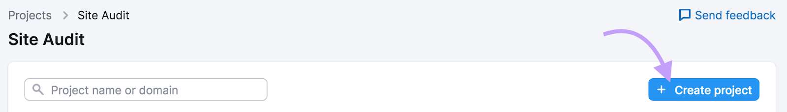 “+ Create project" button in Site Audit tool