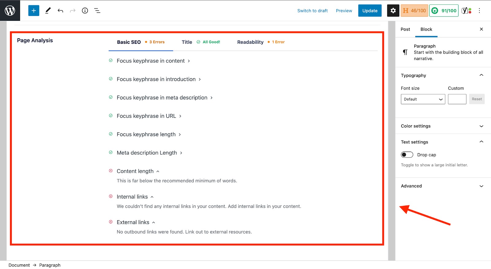 page analysis