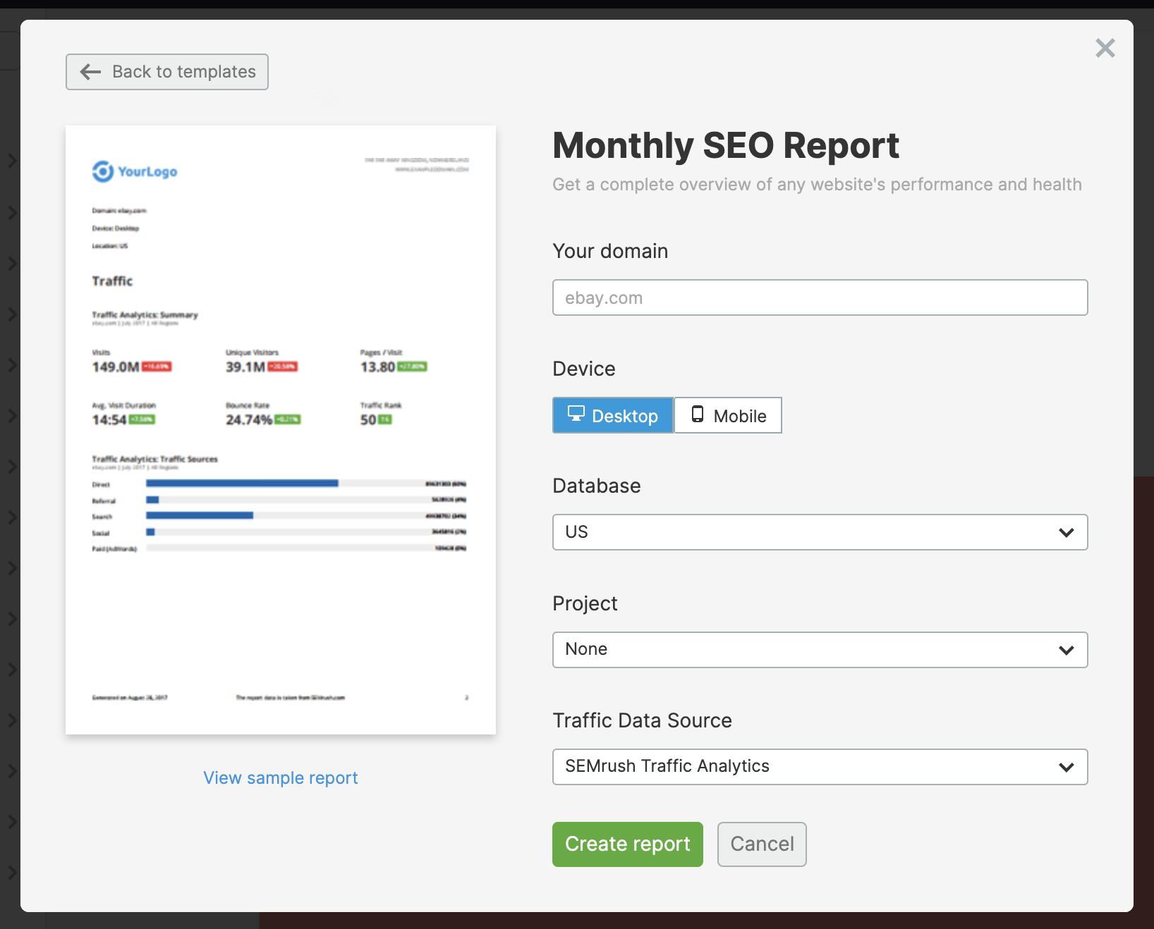 Generating a report from template