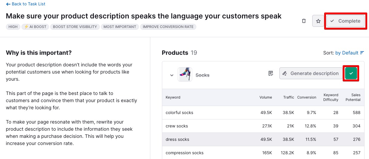 You can mark tasks as completed separately for each product.