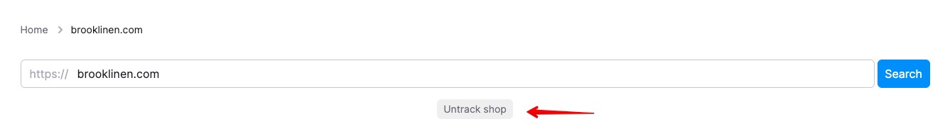 On the search result page, the ‘Untrack This Shop’ button is directly below the search bar, center-aligned.