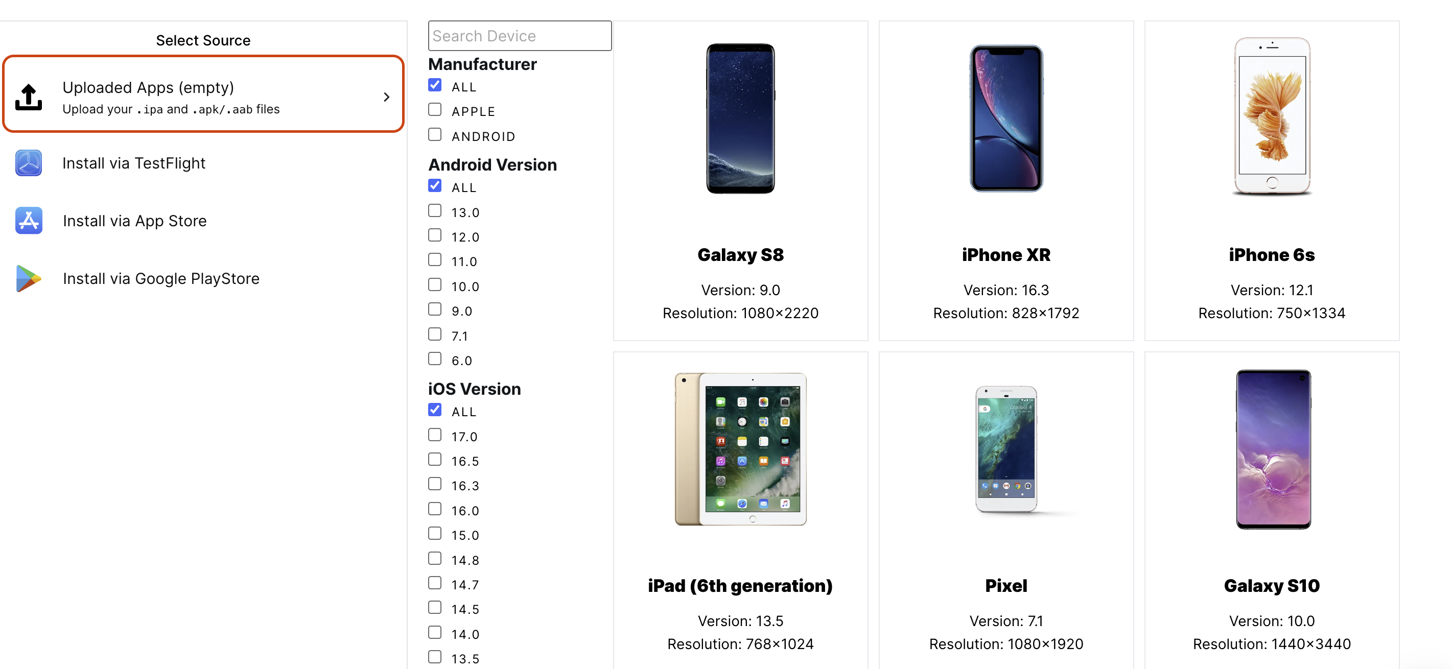 An example of where to upload an app file in the Mobile App Tester.