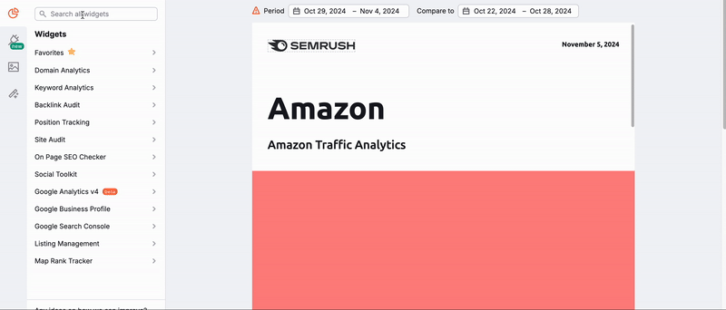 A way to find all Traffic Analytics widgets in My Reports. Select Domain Analytics, then Traffic Analytics, and scroll down to see all available options.