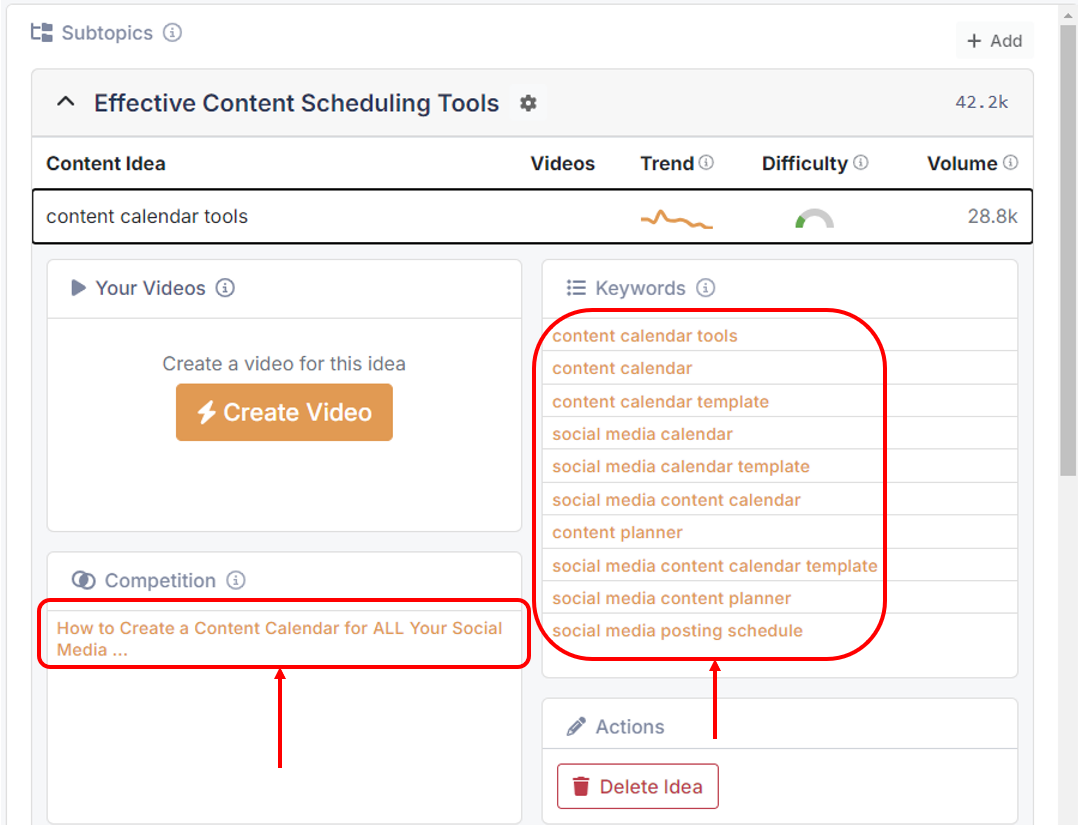 Clicking to view competition and search results in the Video SEO Builder app.