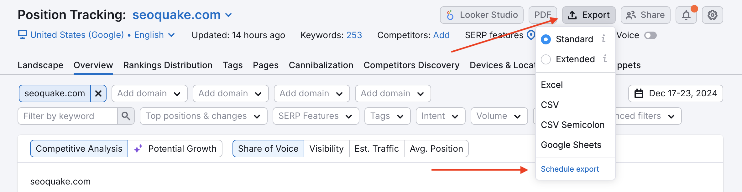 Exporting options in Position Tracking. 