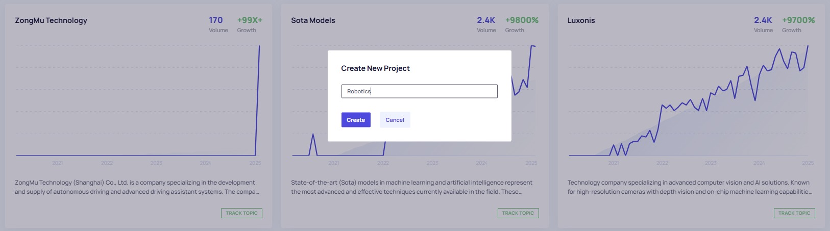 How to create a new project in Exploding Topics.