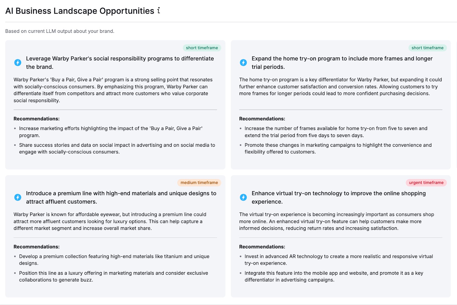 Examples of the AI business landscape opportunities in the AI Toolkit